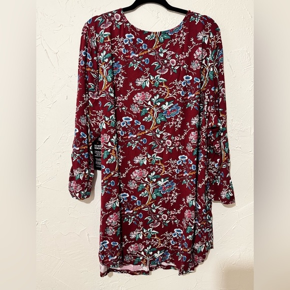 Ellos Plus Size Women's Inverted Front Pleat Maroon Red Floral Tunic Sz 3X 30-32 - Picture 8 of 11